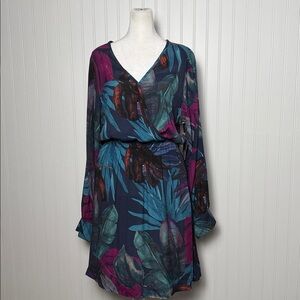 New | size L | Karen Kane Majestic Magenta Faux Wrap Dress